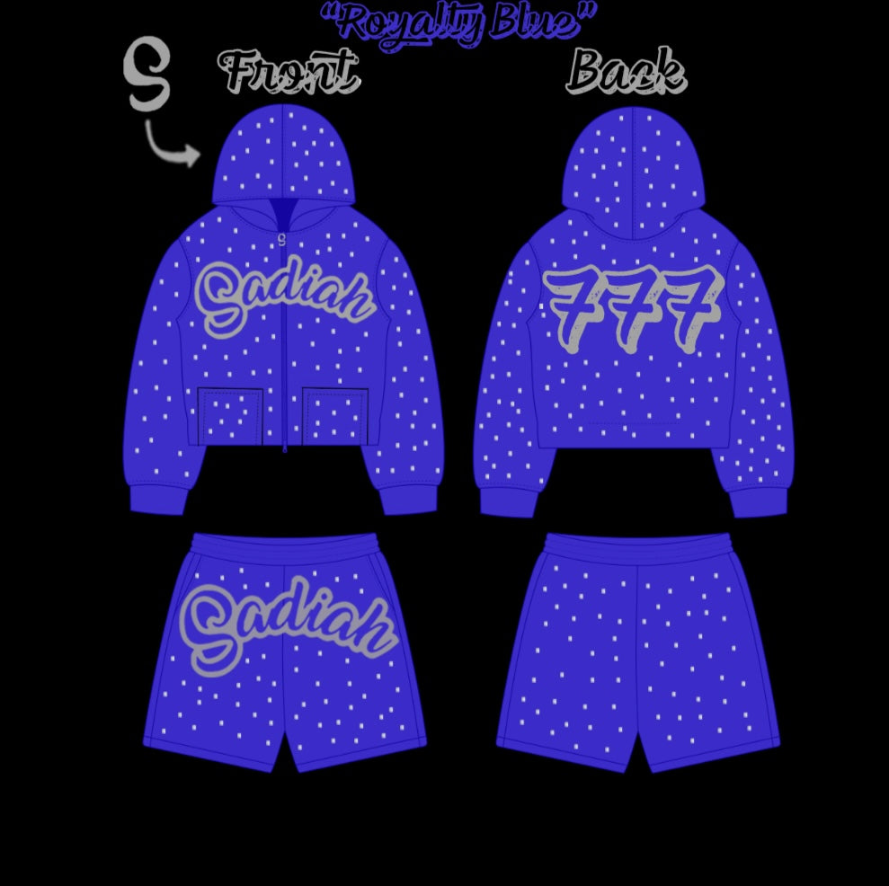 “Royalty Blue" Triple 7 Rhinestone Hoodie Set