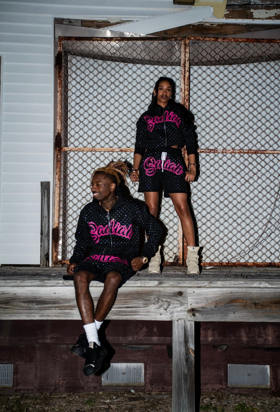 "Gotham Pink" Triple 7 Rhinestone Hoodie Set