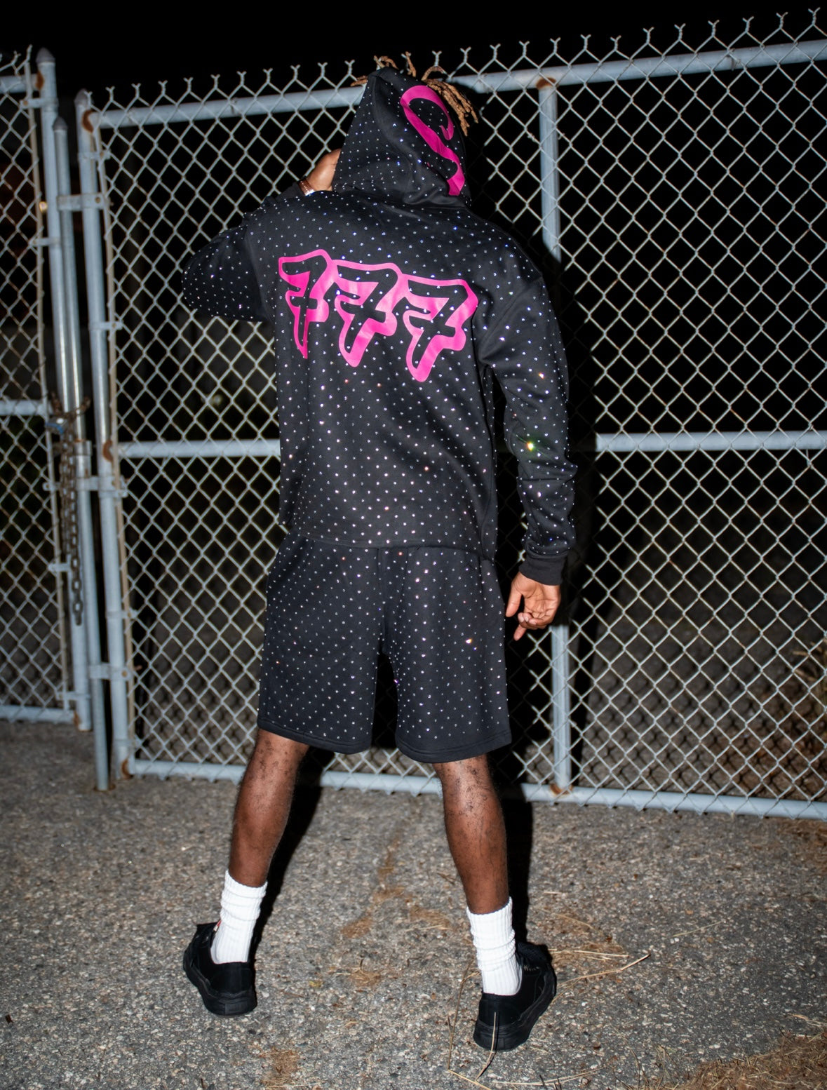 "Gotham Pink" Triple 7 Rhinestone Hoodie Set