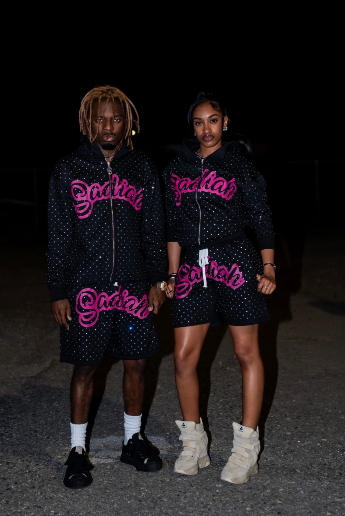 "Gotham Pink" Triple 7 Rhinestone Hoodie Set