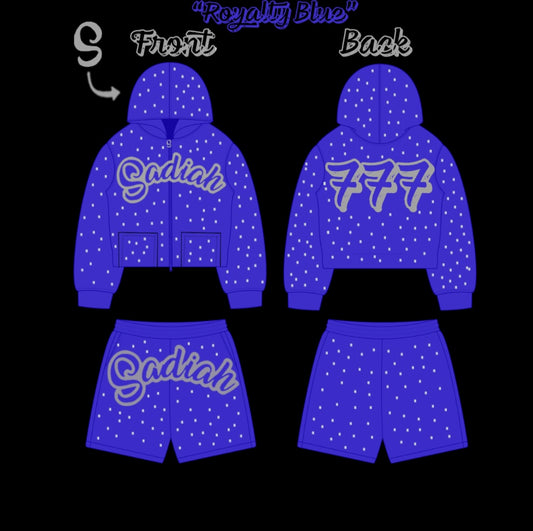 “Royalty Blue" Triple 7 Rhinestone Hoodie Set