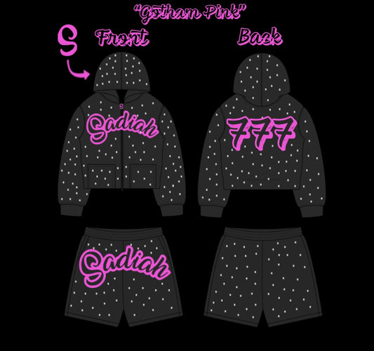 "Gotham Pink" Triple 7 Rhinestone Hoodie Set